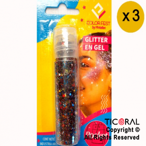 GLITTER EN GEL PELO ROSTRO CUERPO MULTICOLOR 854-09 X 20 GR x 3